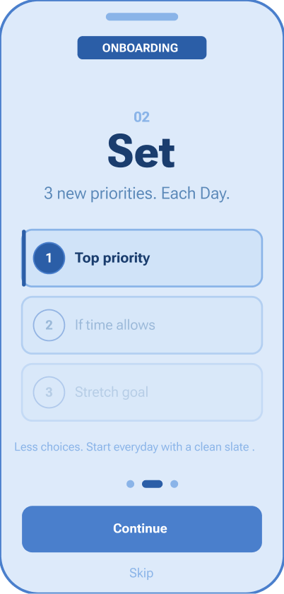 Onboarding step 2: Set — 3 priorities, that's it